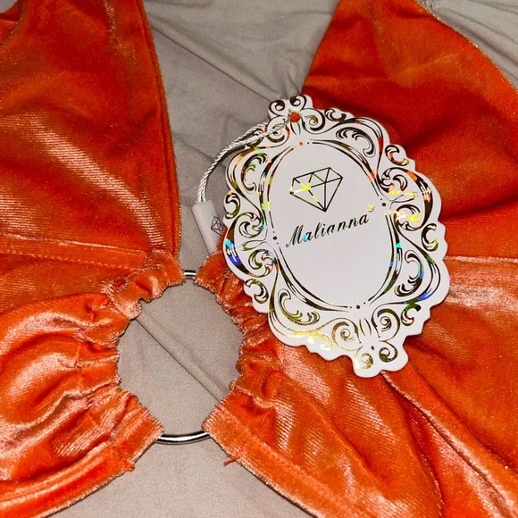 Velour Bright Orange Halter Top - Picture 8 of 8